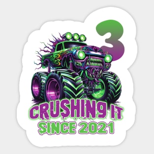 Monster Truck Birthday Tee 3rd Birthday Boy Gift Awesome Since 2021 Tee Custom Monster Truck Tee Sticker